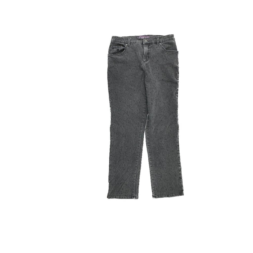 Gloria Vanderbilt Amanda Straight Leg Women's size‎ 6P Black Paisley Denim jeans